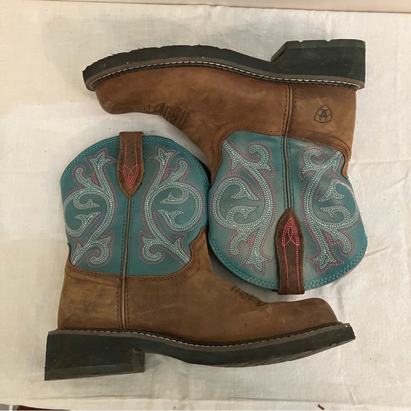 Ariat brown and turquoise leather cowgirl boots, size 6.5. Style 100231113 - Picture 3 of 8